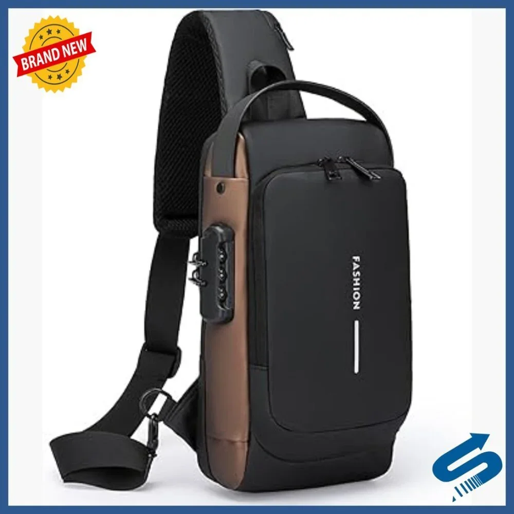 Genuine Leather Anti-Theft Crossbody Bag with USB Port Waterproof Travel